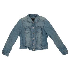 Live A Little Distressed Denim Jean Jacket Size M Women’s